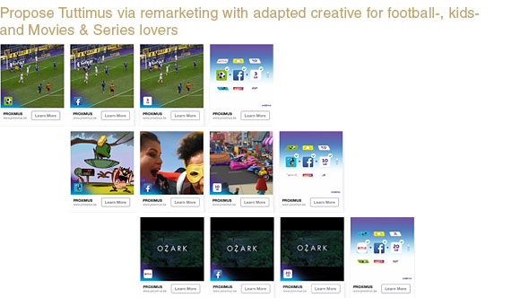 PROPOSITION: consumers received a Facebook carousel adapted to their passion: movies & series versus football versus kids